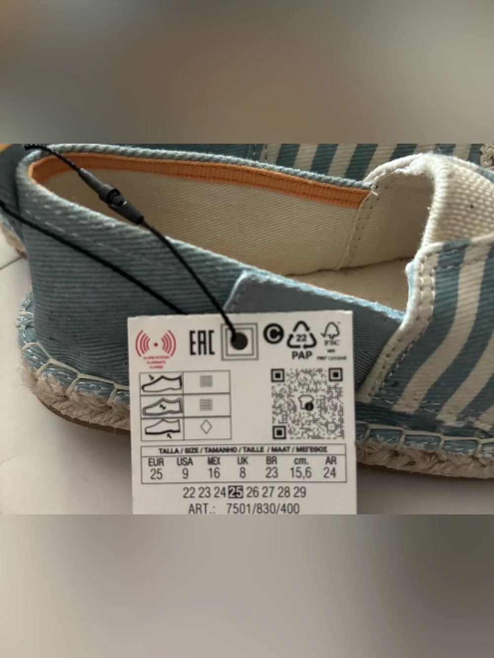 Zara Kids Striped Jute Slip-On Espadrilles in Light Blue and Cream